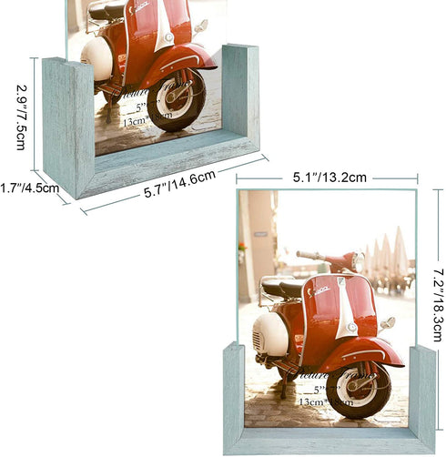 HORLIMER 5x7 Picture Frames Set of 2, Rustic Photo Frame with Wooden Base and Tempered Glass for Tabletop