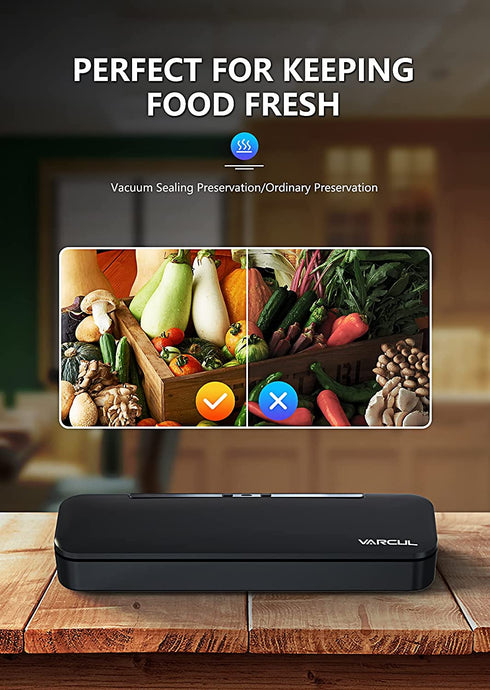 Vacuum Sealer Machine, Automatic Food Vacuum Sealer, VARCUL Food Saver with Vacuum Sealer Bags, LED Indicator Lights丨Compact Design丨Dry & Moist Food丨Easy to Clean & Use