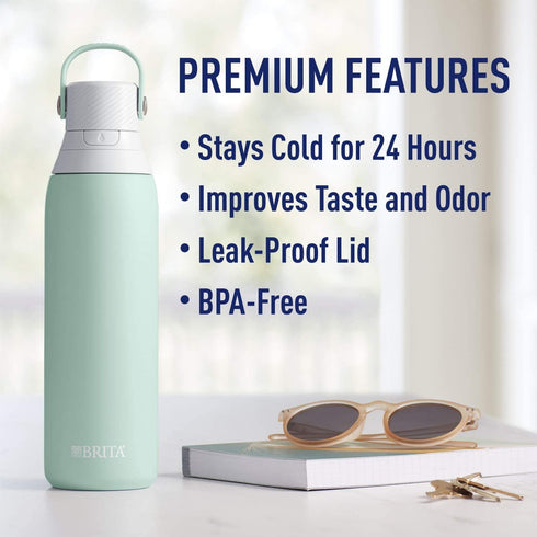 Brita Stainless Steel Water Filter Bottle, 20 Ounce, Glacier, 1 Count