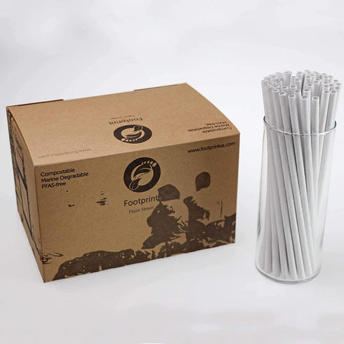 Footprint Paper Straws - Giant 10" (500ct) Unwrapped - Biodegradable, Premium Eco-Friendly Paper Straws in Bulk for Restaurants, Juices, & Smoothies, White (FPS-08-254-U-IPK)