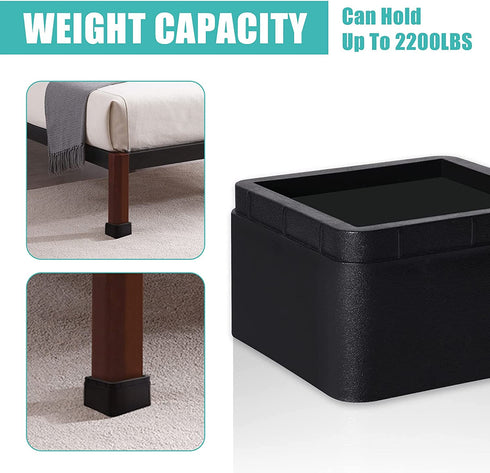 MEETWARM 2 inch Bed Risers Heavy Duty Furniture Risers Stackable Platform Blocks for Dorm Couch Bed Sofa Chair Table (Black), Set of 4