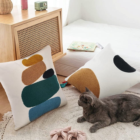 JASEN Boho Throw Pillow Covers 18x18, Modern Soft Neutral Decorative Pillow Covers, Bohemian Abstract Geometric Square Pillow Case for Sofa Bedroom Living Room