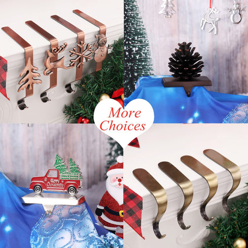 Party Decor&crafts Bronze Christmas Stocking Hangers for Mantle Set of 4 Anti-Slip Stocking Hooks for Fireplace- Stocking Holders for Fireplace New Year Christmas Party Decor (S-Bronze, 4)
