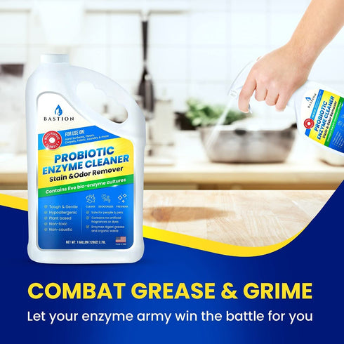 Probiotic Enzyme Cleaner - Professional Strength Solution -One Gallon- Natural Bio-Enzymatic Stain & Odor Remover - Plant Based, Safe, Multi-Purpose/Surface Eliminator: Floors, Laundry, Drain, Carpet; Urine, Wine, Smoke, Vomit, Coffee - No Rinse Formula -