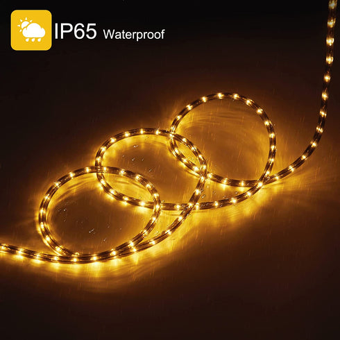 36Ft Rice Rope Lights, Outdoor Christmas Lights Plug-in, Connectable and Cuttable Commercial Grade Warm Rope Lights with Screws and Clamps, for Balcony Roof Porch Indoor Outdoor Christmas Decoration