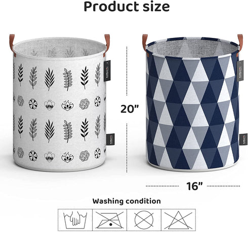 Large Laundry Hamper for Dirty Clothes, Cloths & Towels | Tall, Big Basket for Extra Loads | XL Size, Sturdy, Collapsible, Portable & Waterproof | Cute, Modern | Kids, Nursery, Girls, Baby (2 Baskets)