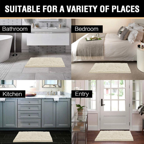 Microfiber Bath Rugs Chenille Floor Mat Ultra Soft Washable Bathroom Dry Fast Water Absorbent Bedroom Area Rugs Indoor Mats for Entryway, Cream 17 inches by 24 inches