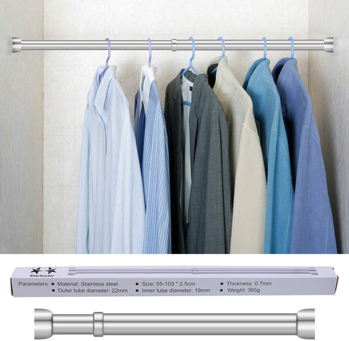 STARTOSTAR Adjustable Closet Rod 21.6 to 40.5 Inch Small Size Stainless Steel Clothes Rod with for Wardrobes, Shoe Cabinets(Need tools to install)