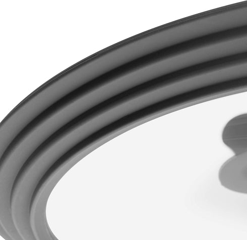 LORESO Silicone Glass Lid Grey Pack of Two - Universal Silicone Glass Lid for Pots Pans & Skillet 8 to 11 Inches, Tempered Glass Lid Steam Vent, Food Safe Silicone, Cool-Touch Handle & Dishwasher safe