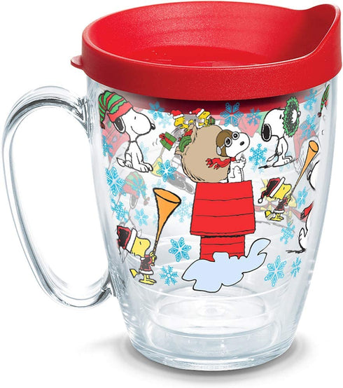 Tervis Peanuts Christmas Collage Insulated Coffee Mug with Lid, 16 oz, Clear