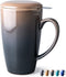 GBhome 19 Oz Large Tea Mug with Infuser and Lid, Porcelain Tea Cup with Infuser Basket and Lid for Steeping Loose Leaf Tea, Well Packaged in Gift Box,Perfect for Gift or Self-use - Black Gradient