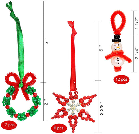 Christmas Beaded Craft Kit for Kids?30 Sets-Including 12 PCS Snowman/12 PCS Christmas Wreath /6PCS Snowflake - Xmas Holiday Ornaments for Party Tree Decorations
