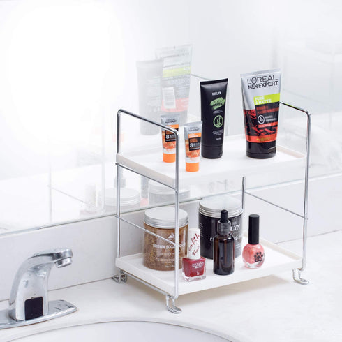 KINGBERWI 2-Tier Standing Storage Shelf Kitchen Bathroom Countertop Stackable Organizer Spice Rack Holder, Silver