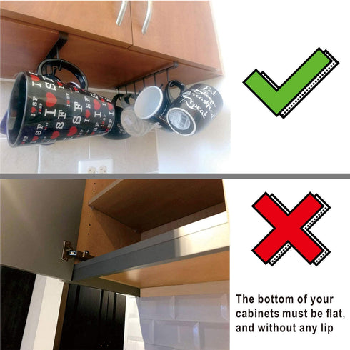 ECROCY Adhesive Cup Holder Under Cabinet - 3pcs x 6 Hook Coffee Cup Mug Holder for Kitchen, Fit for 1 Inch Thickness Shelf or Less - Only Fit for Flat Buttom Cabinet Without Any Lip