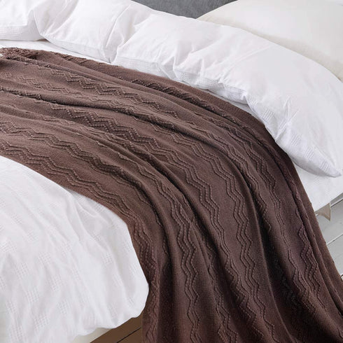 BOURINA Throw Blanket Textured Solid Soft Sofa Throw Couch Cover Knitted Decorative Blanket, 50"x60" Brown