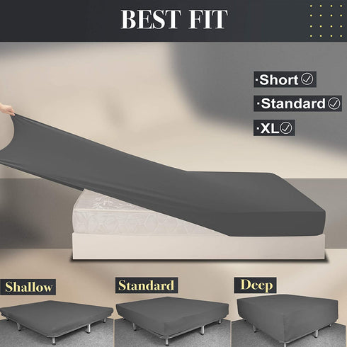 Stretch King Size Fitted Sheet Only - 4-Way Stretchy Jersey Knit, Cozy T-Shirt Soft, Wrinkle Free, Snug Fit & Stay in Place, No More Slipping Off for Mattress (Deep: 5"-13") - Dark Gray, King