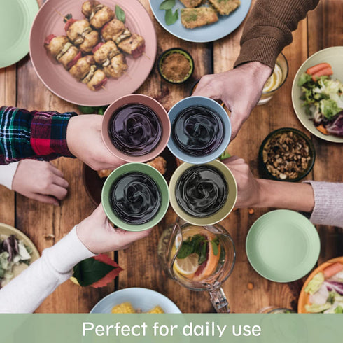 Teivio Kitchen Wheat Straw Dinnerware Set, Dinner Plates, Dessert Plate, Cereal Bowls, Cups, Unbreakable Plastic Outdoor Camping Dishes (Service for 6 (24 pcs with flatware), Multicolor)