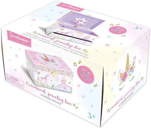 Jewelkeeper Girl's Musical Jewelry Storage Box with Pullout Drawer, Glitter Rainbow and Stars Unicorn Design, The Unicorn Tune