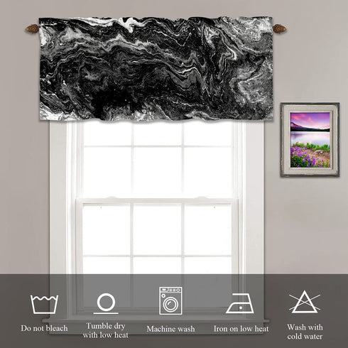BaoNews Marble Abstract Nature Kitchen Valances Half Window Curtain, Marble Abstract Acrylic Nature Black Marbling Artwork Blackout Decoration Window Valances Curtains Drapes for Kitchen Bedroom