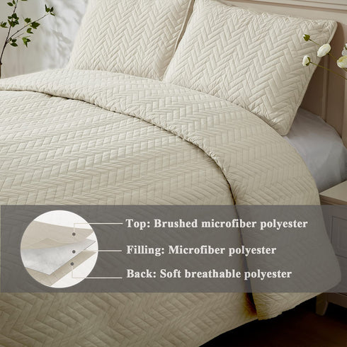 SEMECH Queen Beige Quilt, Queen Sized Bedspread, Beige Bedspread Quilt 3pcs Including 1 Quilt and 2 Shams 100''x106'' (Full / Queen, Sand Beige)
