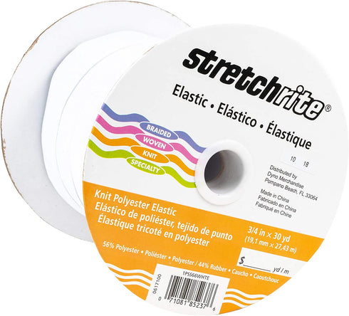 Stretchrite Knit Polyester Elastic Spool, 3/4-Inch by 30-Yards, White