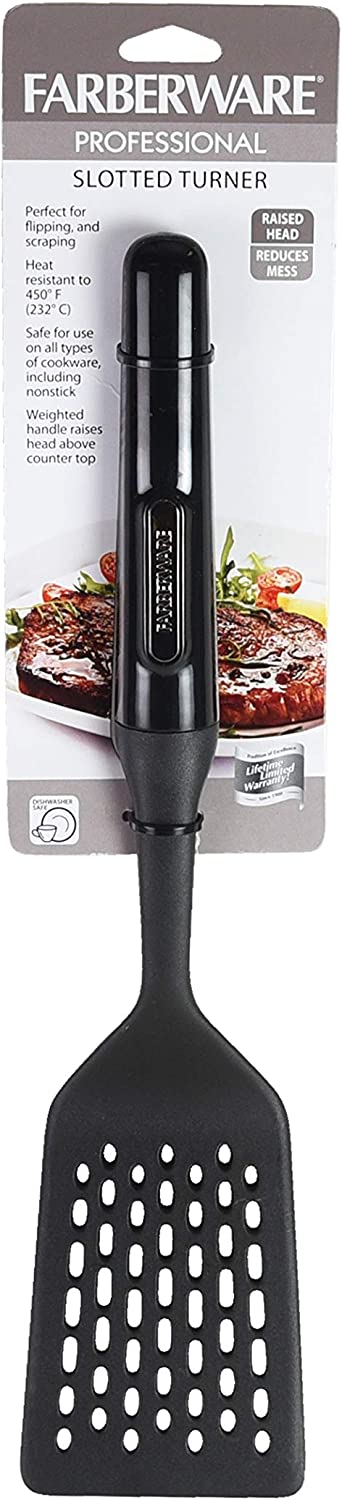Farberware Professional Heat Resistant Nylon Slotted Turner-Safe for Non-Stick Cookware, Black