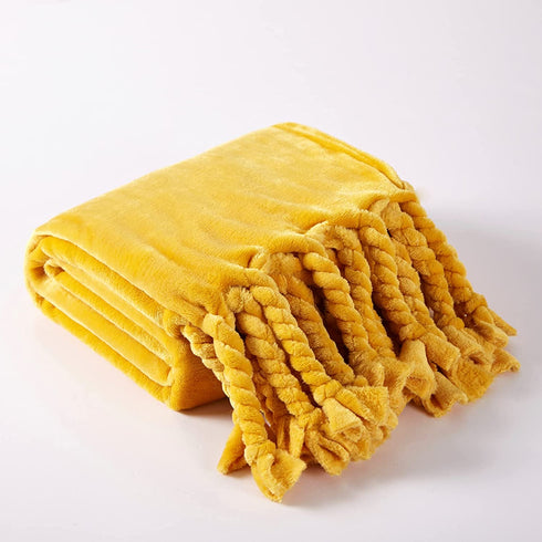 Homiest Fleece Throw Blanket with Fringe, Soft & Cozy Flannel Burnt Yellow Throw Blanket, Lightweight Decorative Throw Blanket for Sofa Bed Chair All Season (Mustard Yellow, 50 x 60 Inch)
