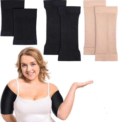 2 Pair Arm Sleeves for Plus Size Women, Slim Upper Arm Compression Shapers Wraps, 1 Pair Calf Compression Sleeves Included