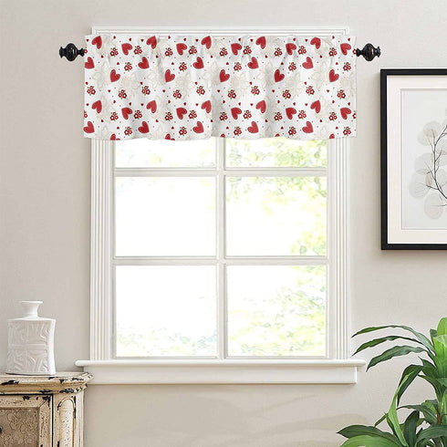 Red Love Heart Valance Curtains Rod Pocket Window Treatments Curtains, Retro Flower Floral Curtain Valances for Kitchen Living Room Bedroom Small Window Decor, 54x18in,1 Panel
