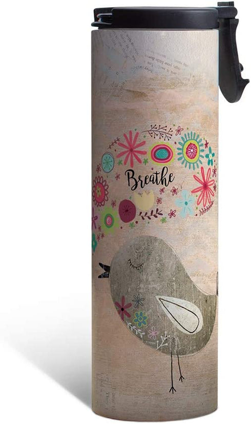 Tree-Free Greetings Good Morning Vacuum Insulated Travel Coffee Tumbler, 17 Ounce Stainless Steel Mug, Cute Inspirational Bird Lover Gift