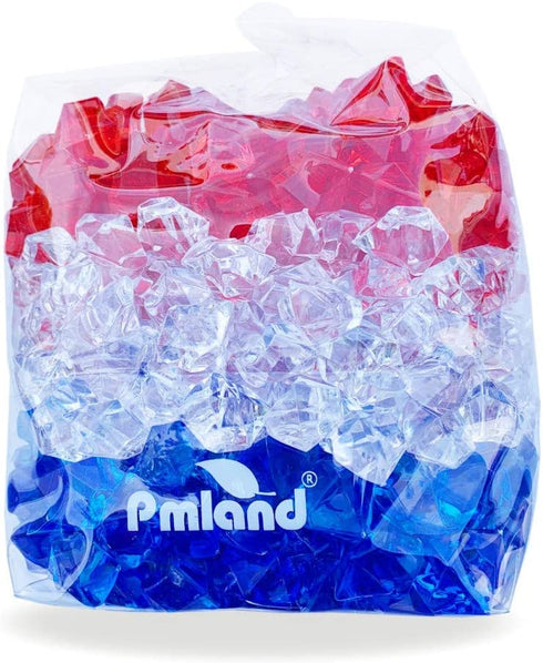PMLAND Patriotic Acrylic Ice Rocks Crystals Gems ~550 Pcs 3 lbs Bulk Bag for Vase Filler Table Scatter Party Wedding Arts Crafts Decoration Display Idea -Red Blue Clear Blend