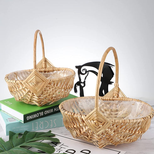 WYI Rattan Flower Basket, Handmade Wicker Planter Basket with Plastic Liner and Handle, Woven Storage Basket for Home Wedding Garden Decoration, Brown L 42T235PY1428JB2