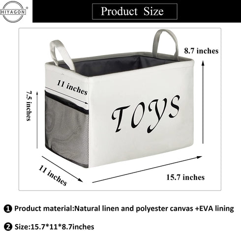 HIYAGON Rectangular Storage Basket for Nursery,Canvas Toys Storage Bin Organizer,Large Kids Storage Box Nursery Hamper for Children Toys, Books,Boys and Girls,Gift Basket (Toys)