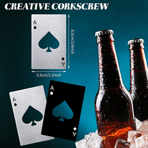 Poker Card Bottle Openers Stainless Steel Can Openers Beer Opener Ace Card Bottle Cap Openers Poker Cap Openers for Wedding Birthday Party Bridal Shower Table Tools Supplies (Silver, Black,,24 Pieces)
