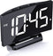 Digital Alarm Clock for Bedrooms, Bedside Clock with 6 Levels of Brightness, Snooze, Adjustable Volume and 3 Alarm Sounds, 12/24Hr, Easy to Set, Curved Design, Compact Desk Clock for Bedroom Decor
