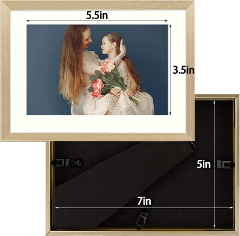 Golden State Art, Gold 5x7 Picture Frame - Displays Photos 4x6 with Mat or 5x7 inch Without Mat - Shatter-Resistant Glass Aluminum Photo Frame for Wall or Tabletop Display (2 Pack)