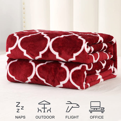 Smile Bee Flannel Fleece Blanket Throw Size, Super Soft Cozy Plush Blankets for Christmas, Lightweight Microfiber Throw Blanket for Couch Sofa Bed, 50x60 inches, Wine Red Moroccan