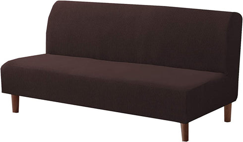 Stretch Armless Futon Covers Full Queen Futon Couch Covers Slipcover Futon Sofa Cover Futon Bed Cover Furniture Protector Covers with Elastic Bottom, Soft Thick Jacquard Washable, Brown