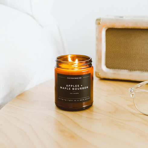 Calyan Wax Soy Wax Candle, Apples & Maple Bourbon Scented Candle for The Home | Premium Candle with Essential Oils | 7.2 oz 57 Hour Burn | Natural Soy Candle in Amber Glass Jar | Aromatherapy, Gift