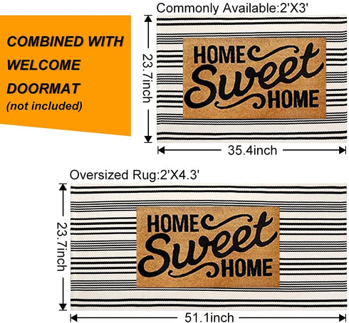 Black and White Striped Outdoor Rug Runner, 2™x4.3™ Cotton Hand-Woven Reversible Front Porch Rug Washable Front Door Mat Entryway Rug Welcome Layered Doormat Carpet for Farmhouse Kitchen Laundry Room