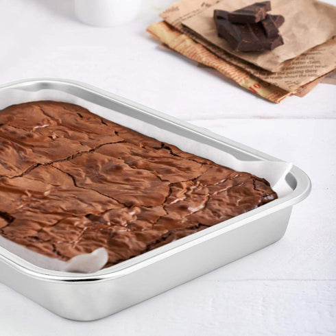 Stainless Steel Sheet Cake Pan Set of 2, E-far 10.6 x 8.3 x1.7 Inches Small Brownie Baking Pan, Rectangular High-Sided Cookie Sheet Pan Fit for Toaster Oven, Non-Toxic & Heavy Duty, Dishwasher Safe