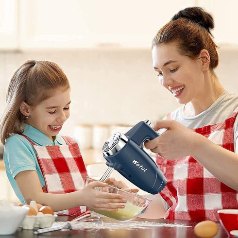 5-Speed 200W Electric Hand Mixer,with Eject Button,4 Stainless Steel Attachments(Beaters and Dough Hooks),for Whipping Cake, Cream,Dough,Cookies,Blue