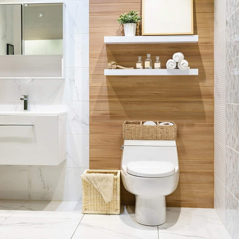 Americanflat Hand-Woven Seagrass Bathroom Storage Basket for Toilet Tank Top - Countertop Organizer, 16.5 L x 6 W x 5 H inches, 3 Compartments