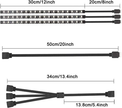 PC RGB LED Strip Light, 3pcs Magnetic LED Strip for M/B with 12V 4-Pin RGB LED headers, Compatible with ASUS Aura, MSI Mystic Light, ASROCK Aura RGB Led, Gigabyte RGB Funsion, with Back Self-Adhesive