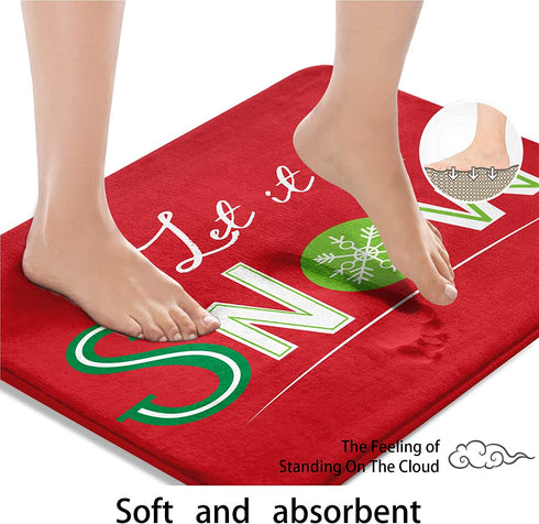 ArtSocket Bathroom Rugs and Mats Sets 3 Piece,Bathroom Rugs Non Slip, Christmas Let It Snow Red Abstract Absorbent Microfiber Memory Foam Bath Mat Machine Washable Bathroom Floor Mats