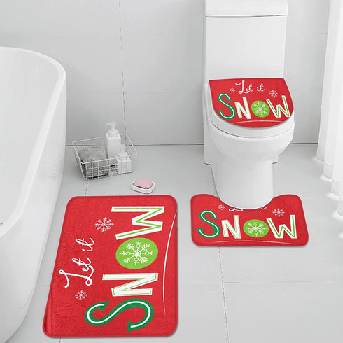 ArtSocket Bathroom Rugs and Mats Sets 3 Piece,Bathroom Rugs Non Slip, Christmas Let It Snow Red Abstract Absorbent Microfiber Memory Foam Bath Mat Machine Washable Bathroom Floor Mats