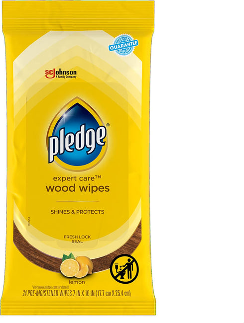 Pledge Multi-Surface Furniture Polish Wipes, Works on Wood, Granite, and Leather, Cleans and Protects, Lemon (24 Total Wipes)