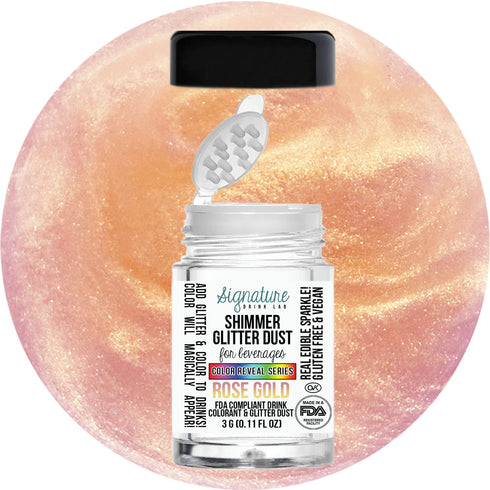 Edible Glitter for Drinks • Shiny Glitter, Shimmer Beverage Dust for Cocktails, Beer, Wine and More - Color Series Rose Gold (3 Gram)