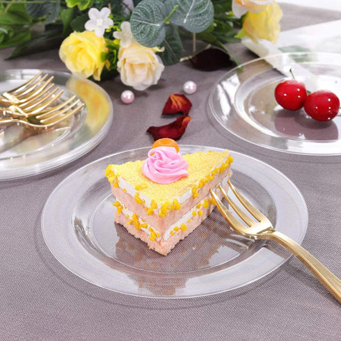 BUCLA 100Pieces Clear Plastic Plates -6.25inch Disposable Salad/Dessert Plates- Clear Premium Hard Plastic Appetizer Plates/Small Cake Plates for Weddings& Parties