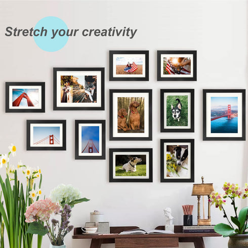 Picture Frames 10x12 Picture Frame Set of 2,Display Pictures 8x10 with Mat or 10x12 Without Mat for Wall or Tabletop Display Gallery Photo Frames,Pre-Installed Wall Mounting Hardware (Black)